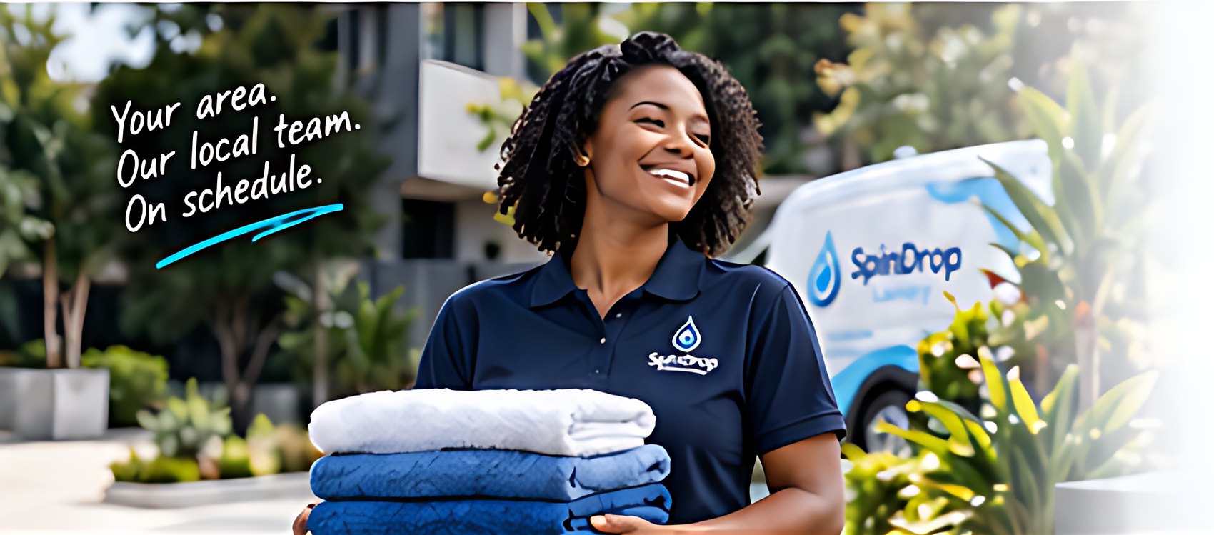 Local SpinDrop team member with fresh laundry